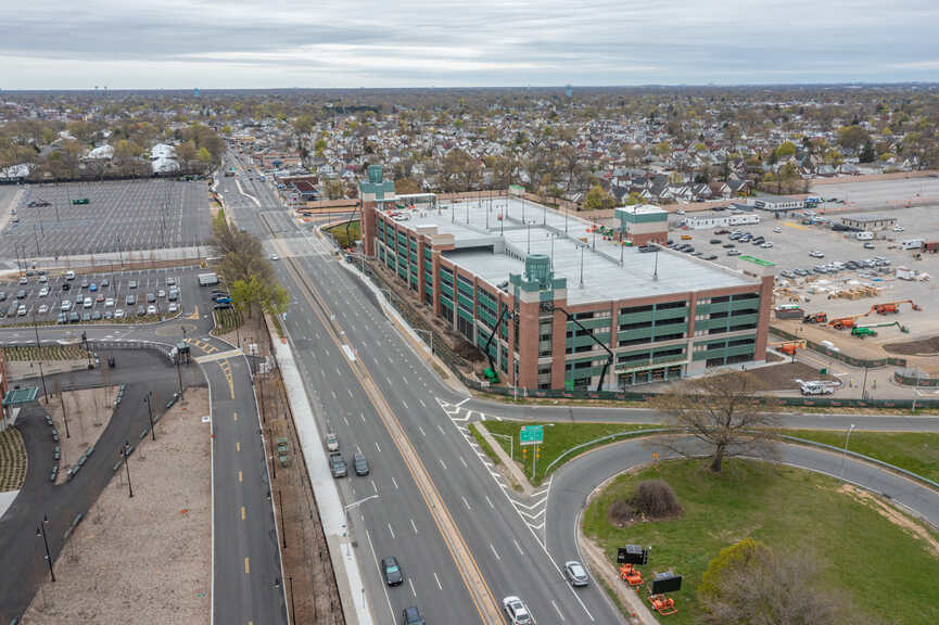 UBS Arena Parking Garage - Aerial photo of building